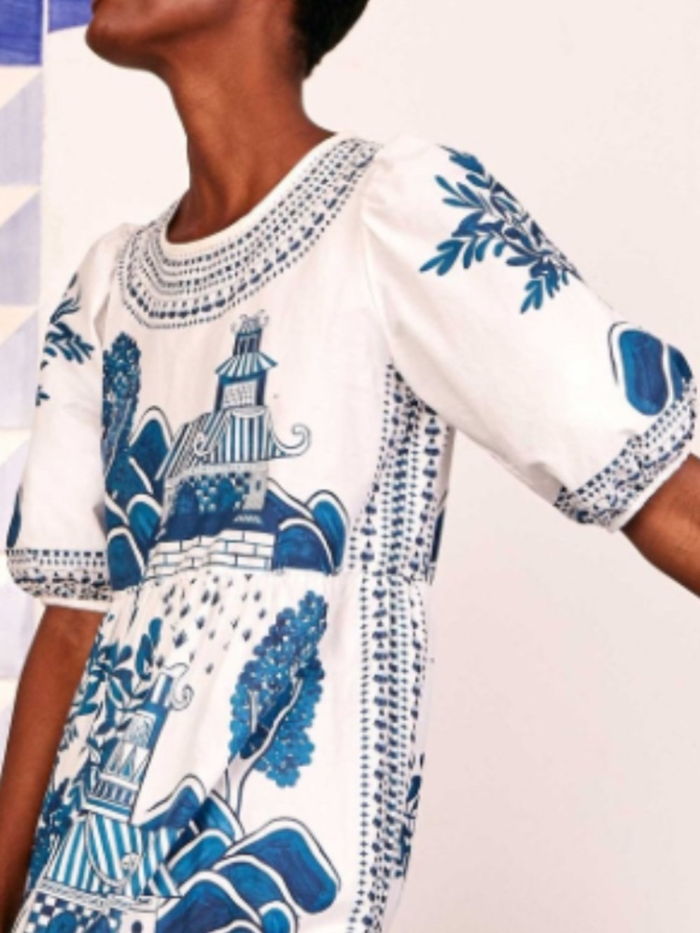 FARM RIO CHINOISERIE ENCHANTED GARDEN MIDI DRESS BLUE SMALL - Picture 3 of 9